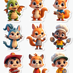 Cartoon Characters & Mascots - Sticker Sheet v8